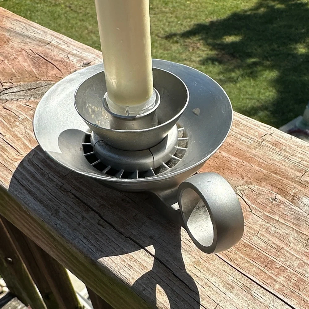 Silver Pewter Candle Holder with Handle and Cream Candle